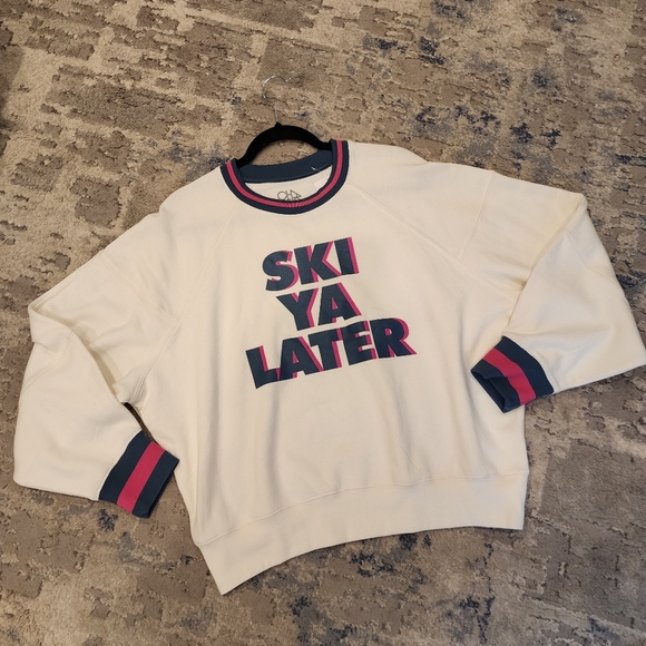 NWT Chaser White 'Ski Ya Later' Sweatshirt Soft Cozy Size Large Retro Winter - Picture 5 of 14